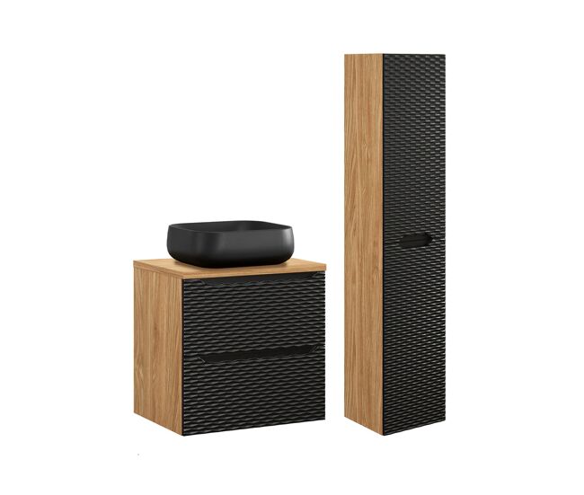 Conjunto de muebles lavabo individual 60cm y columna elora negro y madera