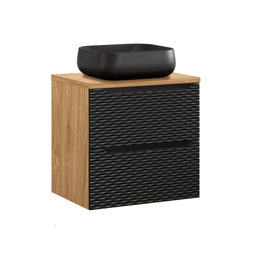 Conjunto de lavatório individual 60cm e pedestal Elora em preto e madeira