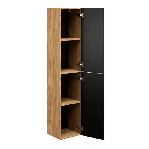 Conjunto de lavatório individual 60cm e pedestal Elora em preto e madeira