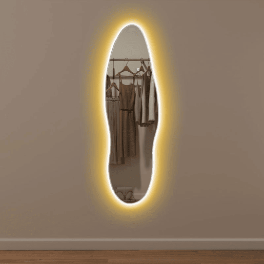 HOMCOM Espelho de Pé com Luzes LED 40x120 cm Espelho de Parede sem Moldura com Iluminação em 3 Cores Função de Memória e Controlo Tátil Transparente