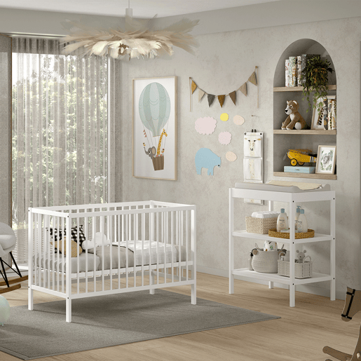 Berço bebé 60x120 e trocador Vipack Meryl Branco