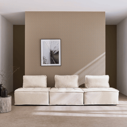 Sofá modular em tecido estofado de 3 lugares, Dao, Creme, 90x90x40 cm