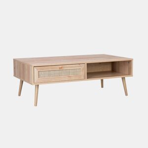 Mesa de centro escandinava em vime de 1 gaveta, Boheme, Natural, 110x59x39 cm