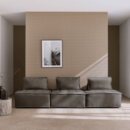 Sofá modular em tecido estofado de 3 lugares, Dao, Cinza, 90x90x40 cm