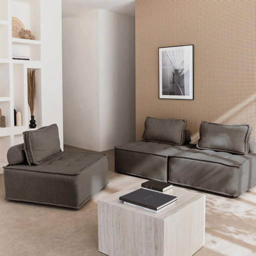 Sofá modular em tecido estofado de 3 lugares, Dao, Cinza, 90x90x40 cm