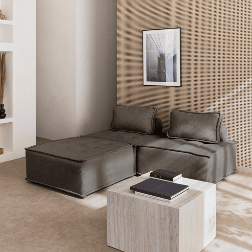 Sofá modular em tecido estofado de 3 lugares, Dao, Cinza, 90x90x40 cm