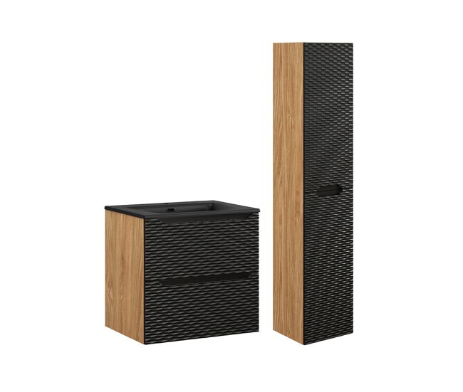 Conjunto de muebles con lavabo individual encastrado 60 cm y columna elora negro y madera