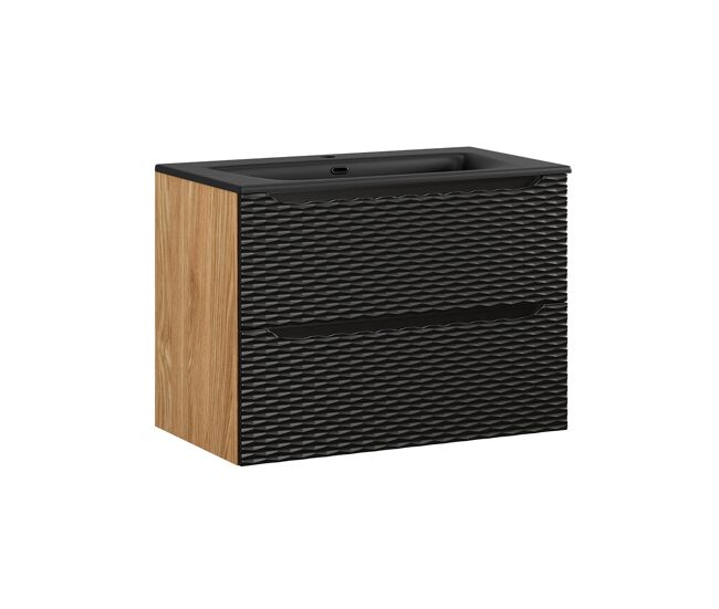 Mueble lavabo individual encastrado 80cm elora negro y madera