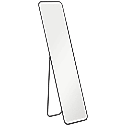 HOMCOM Espelho de Pé com Luz LED 40x150 cm Espelho de Corpo Inteiro sem Moldura com Iluminação de 3 Cores Função de Memória e Controlo Tátil Inteligente para Sala de Estar Dormitório Preto