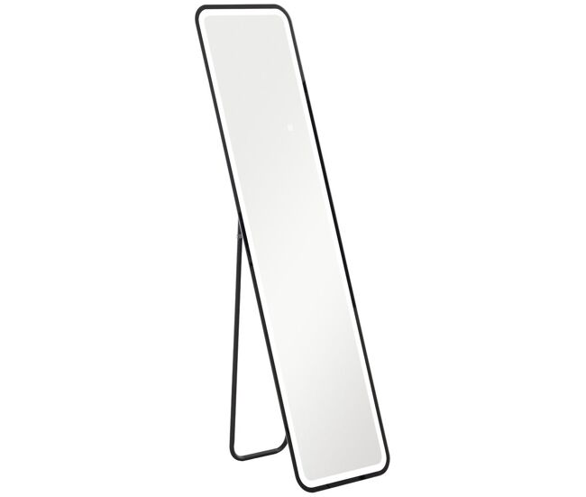 Homcom espejo de cuerpo entero con luz led 150x40 cm espejo de pie o de pared sin marco con iluminación de 3 colores función de memoria y táctil inteligente para salón dormitorio negro