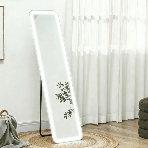 HOMCOM Espelho de Pé com Luz LED 40x150 cm Espelho de Corpo Inteiro sem Moldura com Iluminação de 3 Cores Função de Memória e Controlo Tátil Inteligente para Sala de Estar Dormitório Preto