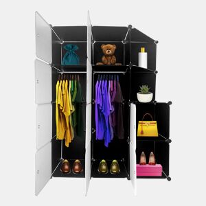 Guarda-roupa em cubo personalizável, caixa nyana home 10 cubesportas, organização doméstica, cabideiro, sapateira, 147x110x47cm, preto