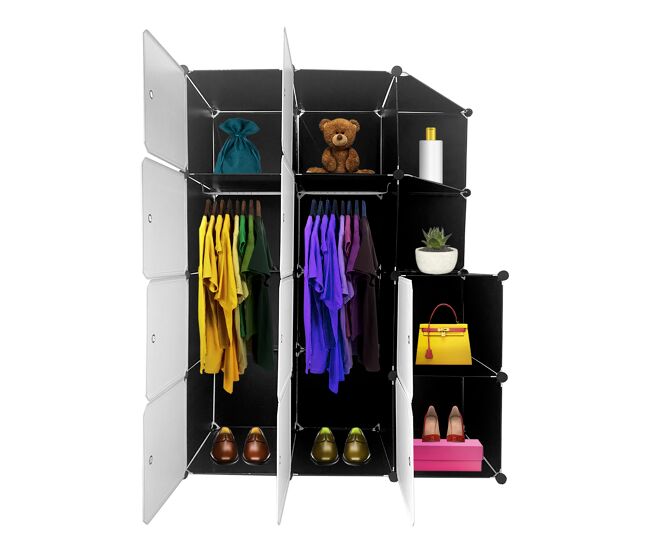 Armario vestidor cube personalizable boxed nyana home 10 cubos/puertas organización del hogar perchero zapatero 147x110x47cm negro