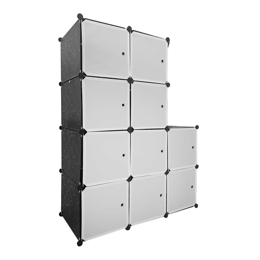 Guarda-roupa em cubo personalizável, caixa nyana home 10 cubesportas, organização doméstica, cabideiro, sapateira, 147x110x47cm, preto