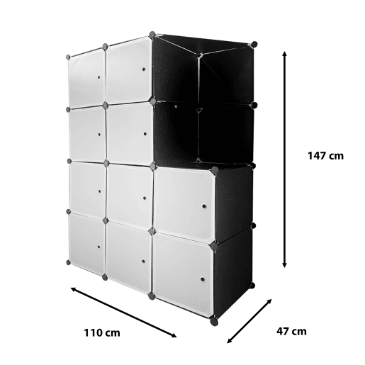 Guarda-roupa em cubo personalizável, caixa nyana home 10 cubesportas, organização doméstica, cabideiro, sapateira, 147x110x47cm, preto