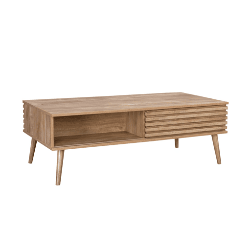 Mesa de centro escandinava com efeito madeira ranhurada, Madere, Natural, 59x119x41.5 cm