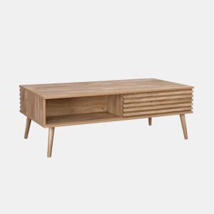 Mesa de centro escandinava com efeito madeira ranhurada, Madere, Natural, 59x119x41.5 cm