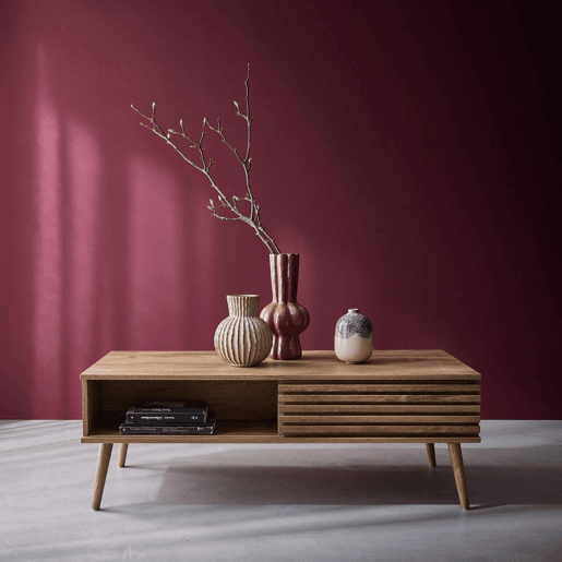 Mesa de centro escandinava com efeito madeira ranhurada, Madere, Natural, 59x119x41.5 cm