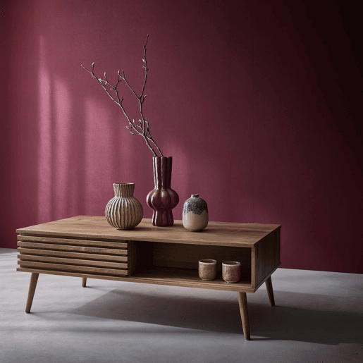 Mesa de centro escandinava com efeito madeira ranhurada, Madere, Natural, 59x119x41.5 cm