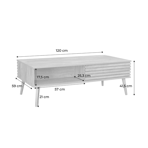 Mesa de centro escandinava com efeito madeira ranhurada, Madere, Natural, 59x119x41.5 cm
