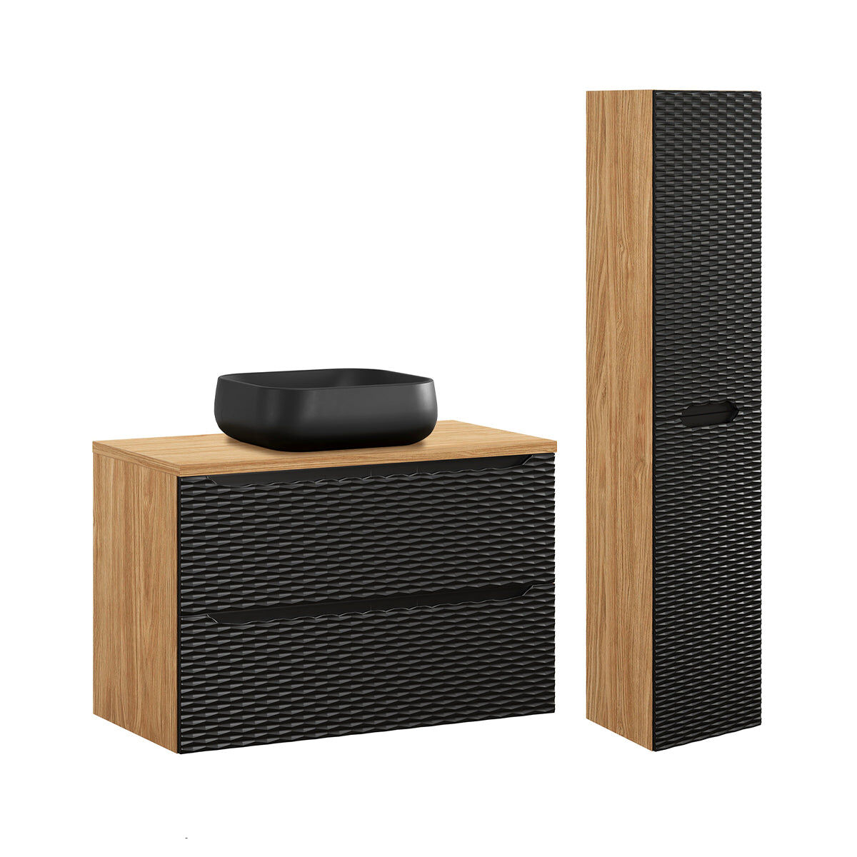 Conjunto de muebles con lavabo individual y columna Elora 90 Negro