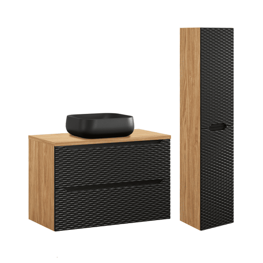 Móvel de lavatório individual de 90 cm com pedestal Elora em preto e madeira