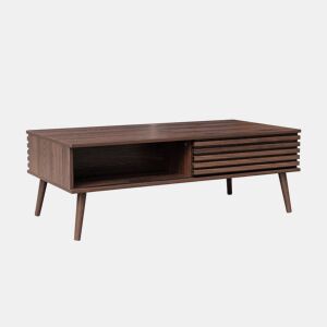 Mesa de centro escandinava com efeito madeira ranhurada, Madere, Madeira de nogueira, 59x119x41.5 cm