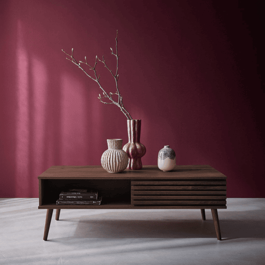 Mesa de centro escandinava com efeito madeira ranhurada, Madere, Madeira de nogueira, 59x119x41.5 cm