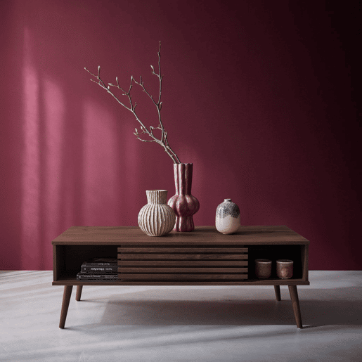 Mesa de centro escandinava com efeito madeira ranhurada, Madere, Madeira de nogueira, 59x119x41.5 cm
