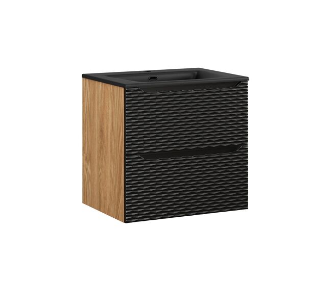 Mueble lavabo individual encastrado 60cm elora negro y madera