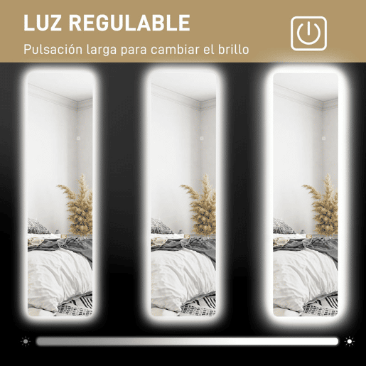 HOMCOM Espelho de Pé com Luz LED 40x150 cm Espelho de Corpo Inteiro sem Estrutura com Iluminação de 3 Cores Função de Memória e Tátil para Sala de Estar Dormitório Transparente