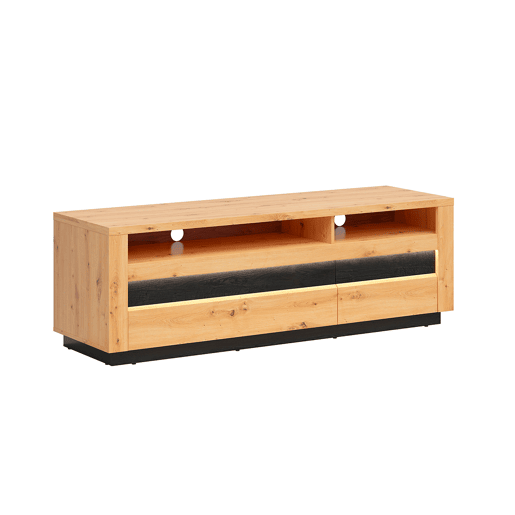 Suporte TV 2 gavetas 2 nichos 161 cm com LED Glenn Madeira e Preto