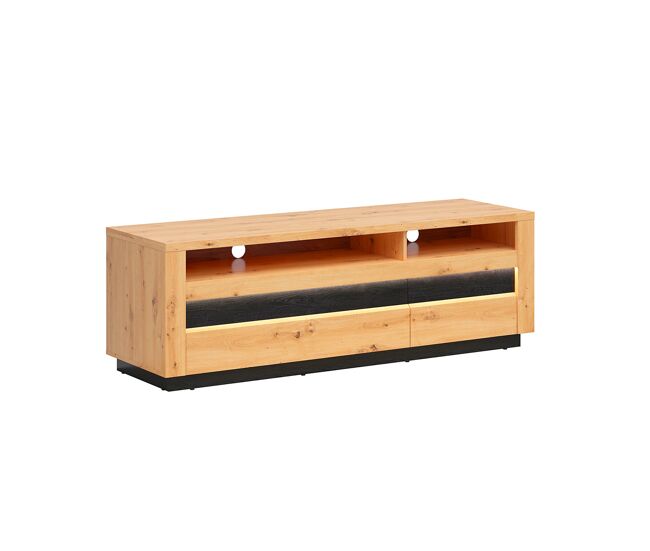 Mueble TV 2 cajones 2 compartimientos 161 cm con LED Glenn Madera y Negro