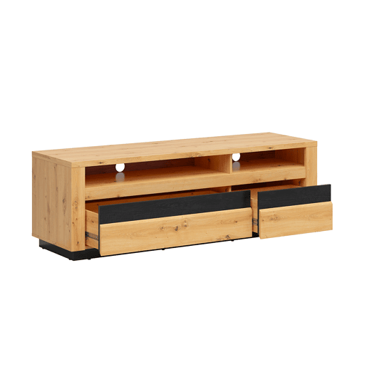 Suporte TV 2 gavetas 2 nichos 161 cm com LED Glenn Madeira e Preto