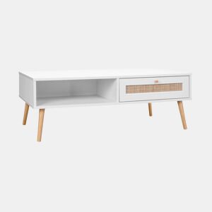 Mesa de centro escandinava em vime de 1 gaveta, Boheme, Branco sujo, 110x59x39 cm