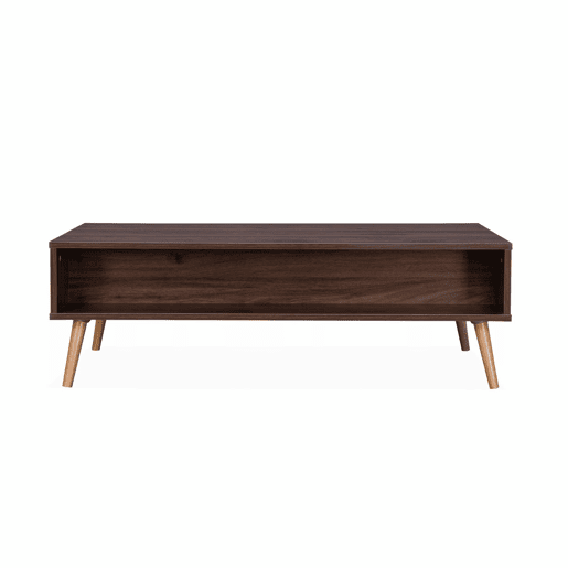 Mesa de centro escandinava em vime de 1 gaveta, Boheme, Madeira escura, 110x59x39 cm