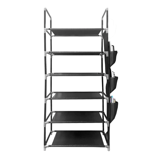 Sapateira modular de metal Nyana Home até 18 pares 108x46x27cm, 3 bolsos laterais, 6 alturas Preto.