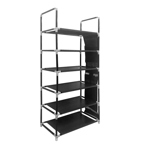 Sapateira modular de metal Nyana Home até 18 pares 108x46x27cm, 3 bolsos laterais, 6 alturas Preto.