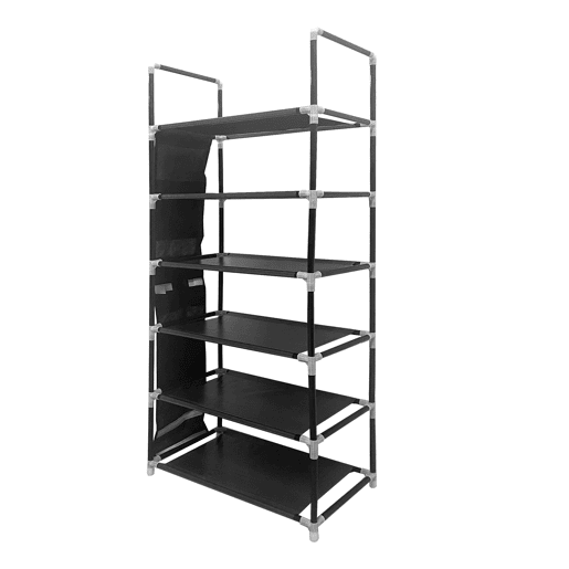 Sapateira modular de metal Nyana Home até 18 pares 108x46x27cm, 3 bolsos laterais, 6 alturas Preto.