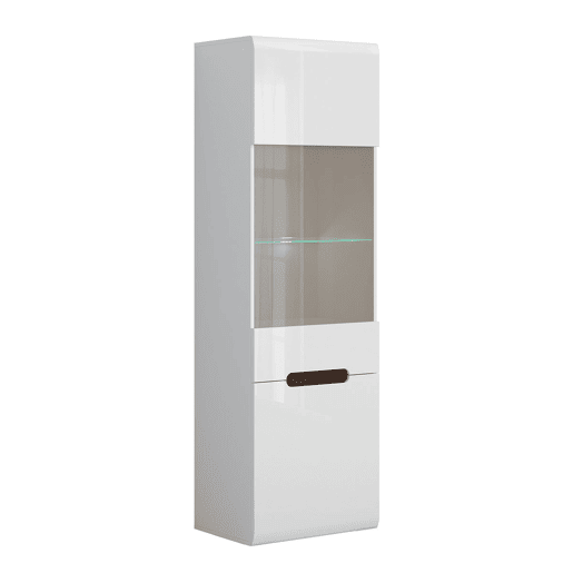Vitrina 2 portas com LED Darrel Branco laquê e Madeira Vitrina 2 portas com LED Darrel Branco laquê e Madeira