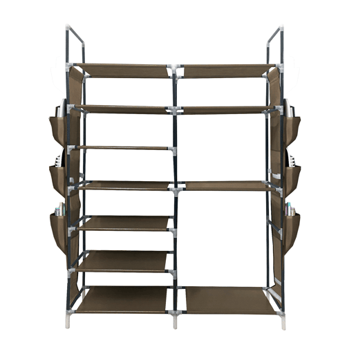 Sapateira modular de metal Nyana Home até 32 pares 129x90x27cm, 6 bolsos laterais, 7 alturas Marrom.