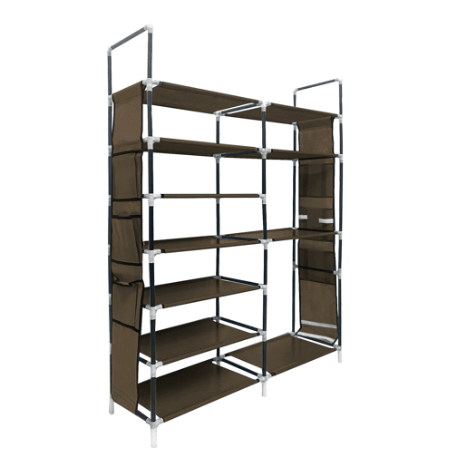 Sapateira modular de metal Nyana Home até 32 pares 129x90x27cm, 6 bolsos laterais, 7 alturas Marrom.