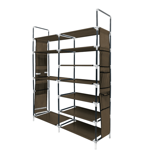Sapateira modular de metal Nyana Home até 32 pares 129x90x27cm, 6 bolsos laterais, 7 alturas Marrom.