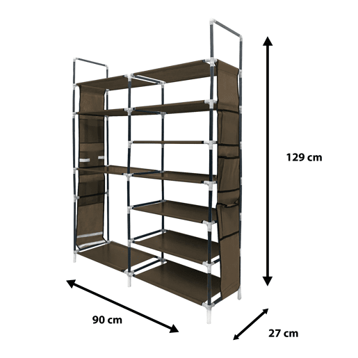 Sapateira modular de metal Nyana Home até 32 pares 129x90x27cm, 6 bolsos laterais, 7 alturas Marrom.