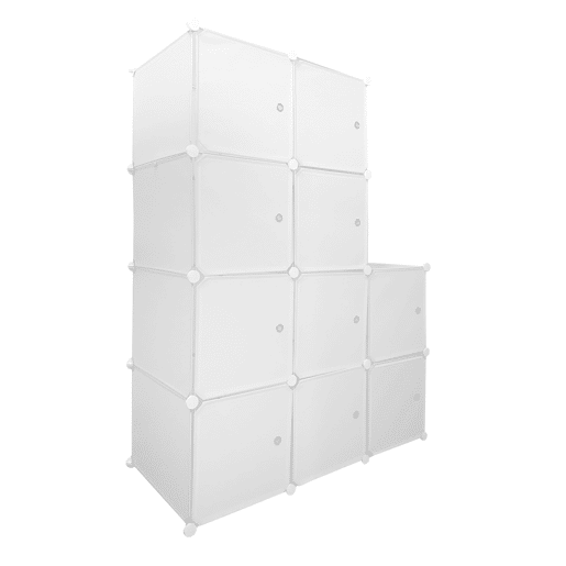 Guarda-roupa em cubo personalizável, caixa nyana home 10 cubesportas, organização doméstica, cabideiro, sapateira, 147x110x47cm, branco