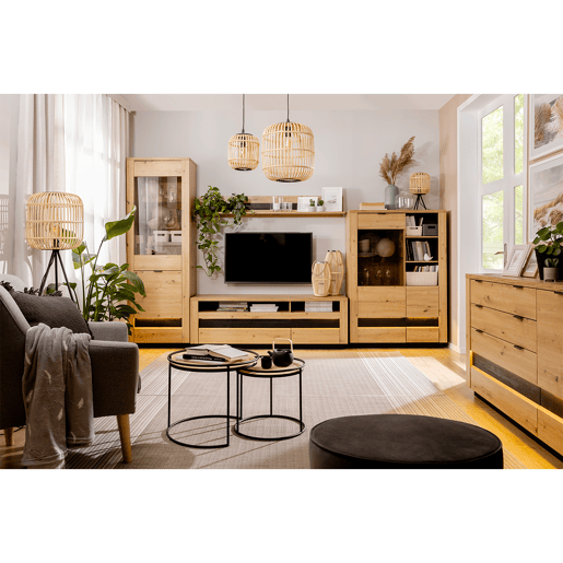 Vitrina 2 portas com LED Glenn Madeira e Preto