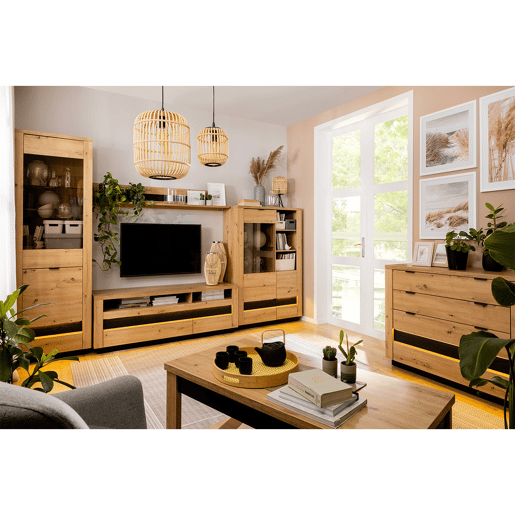 Vitrina 2 portas com LED Glenn Madeira e Preto