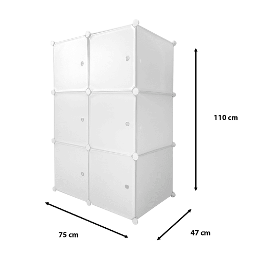 Guarda-roupa em cubo personalizável, caixa básica nyana home 6 cubesportas, organização doméstica, cabideiro, sapateira, 110x75x47cm, branco