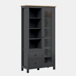 Vitrina 1 porta 2 gavetas com LED Duck Cinzento antracite e Madeira
