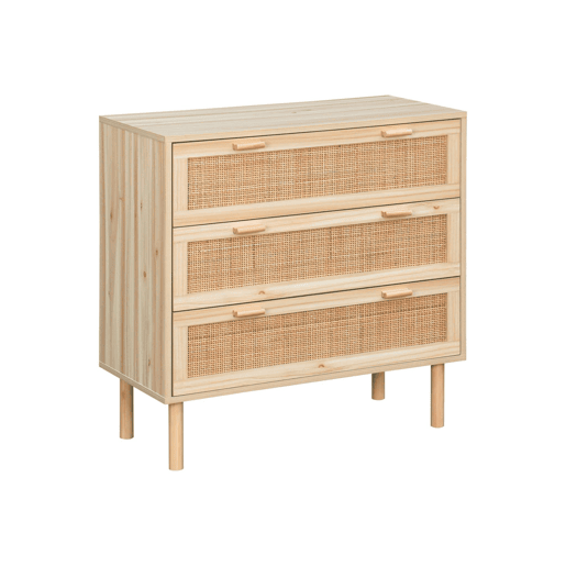 Cómoda com efeito cana e madeira de 3 gavetas, Camargue, Natural, 80x40x80 cm